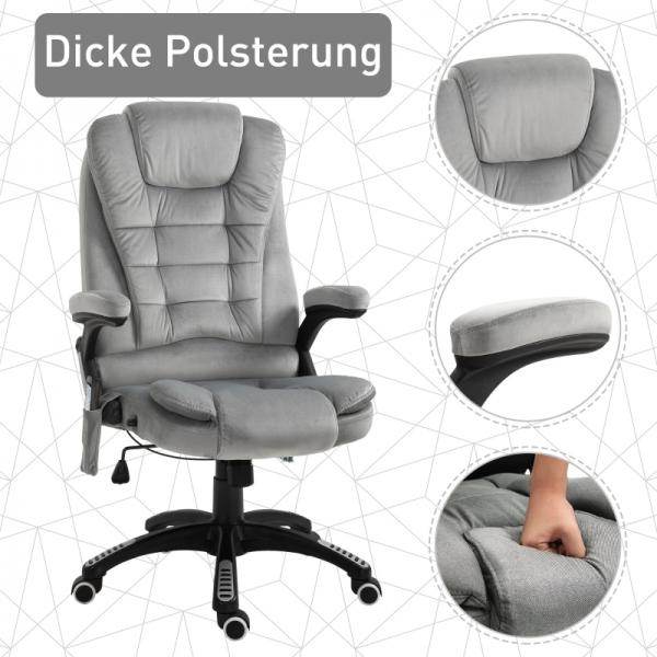 Bürostuhl mit Massagefunktion, höhenverstellbarer Chefsessel, ergonomischer Drehstuhl, PU-Räder, Grau - Palo24