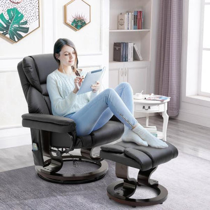 Fauteuil de relaxation avec fonction massage, repose-pieds, fauteuil de massage, fonction inclinable, noir