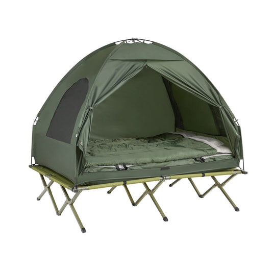 Tenda 4 in 1 per 2 persone, tenda pop-up, lettino da campeggio con sdraio da campeggio, verde