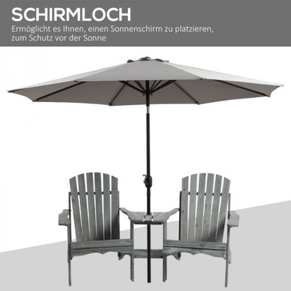 Adirondack Gartenstuhl mit Tisch und Schirmloch 2 Sitzer Gartensessel Sitzgruppe Massivholz Grau