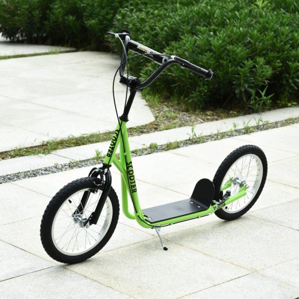 Trottinette pour enfants, trottinette de ville, trottinette, planche avec pneumatiques, 16 pouces, vert