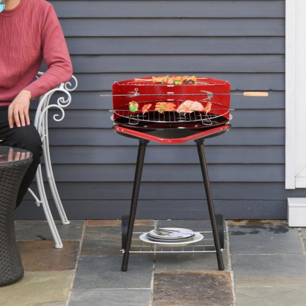 Holzkohlegrill auf Rollen Rundgrill Standgrill Holzkohle Rost BBQ Metall Rot