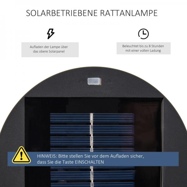 Gartenleuchte, Außenlampe, solarbetrieben, 8 Stunden Betrieb, Automatikmodus, Rattanoptik - Palo24