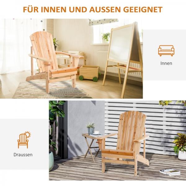 Adirondack-Gartenstuhl mit Becherhalter Gartenliege Balkonstuhl Massivholz Natur - Palo24