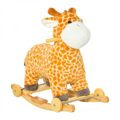 Cheval à bascule 2 en 1 avec roues, jouet en peluche, balançoire pour bébé, motif girafe, jaune