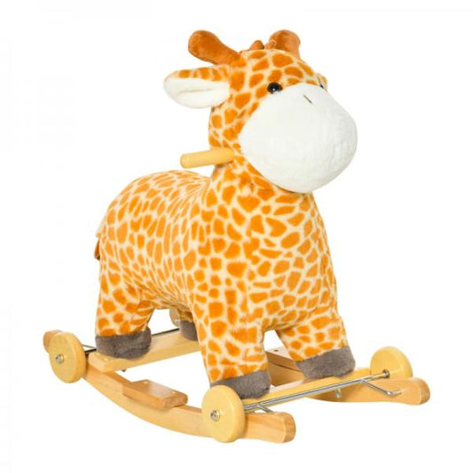 2-IN-1 Schaukelpferd mit Räder Plüsch Schaukeltier Babyschaukel Spielzeug Giraffen-Design Gelb