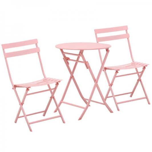 3 pièces. Salon de jardin table bistro avec 2 chaises pour cour jardin pliable rose