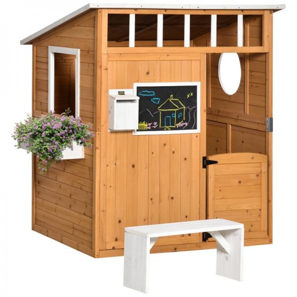 Spielhaus Holz Kinderspielhaus Briefkasten Outdoor Gartenspielhaus mit Blumentopfrack - Palo24