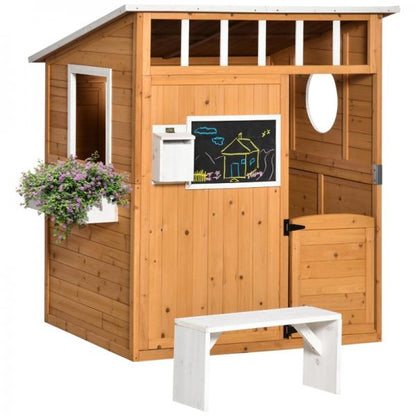 Spielhaus Holz Kinderspielhaus Briefkasten Outdoor Gartenspielhaus mit Blumentopfrack - Palo24