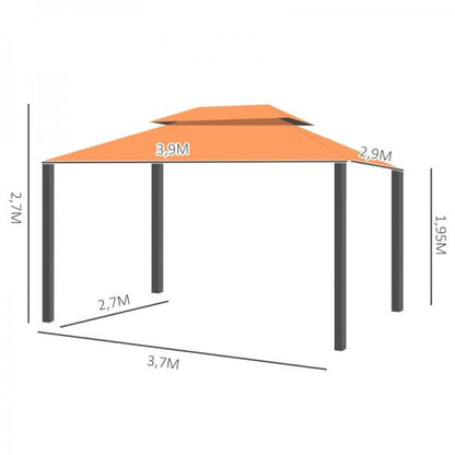 Gartenpavillon Gartenzelt Festzelt Partyzelt mit 4 x Seitenwand wetterfest Aluminium Polyester Orange 3,9 x 2,9 x 2,7 m