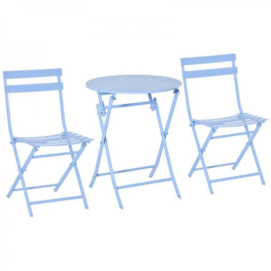 3 pièces. Salon de jardin table bistro avec 2 chaises pour jardin pliable bleu clair