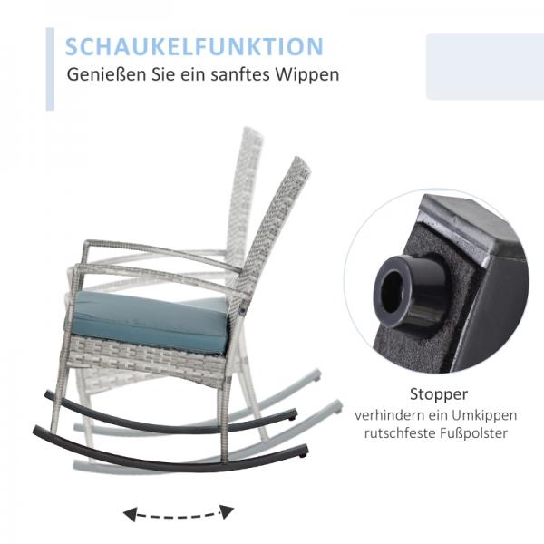 Schaukelstuhl Schwingsessel Gartenstuhl mit Kissen, Polyrattan+Metall - Palo24