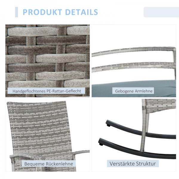 Schaukelstuhl Schwingsessel Gartenstuhl mit Kissen, Polyrattan+Metall - Palo24