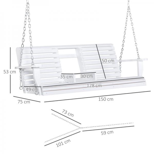 Hängebank mit Klapptisch und Becherhaltern Naturholz weiss - Palo24