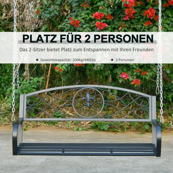 Hängebank 2-Sitzer Gartenschaukel Schaukelbank  Schwebebank mit Ketten Metall Schwarz