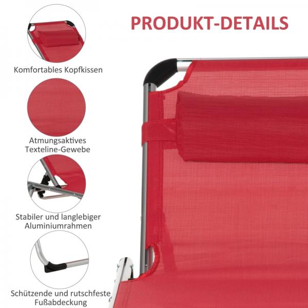 Sonnenliege Gartenliege Alu Stoffliege Relaxliege 5-fach verstellbar faltbar ergonomisch Netzstoff Rot 170 x 60 x 76 cm - Palo24
