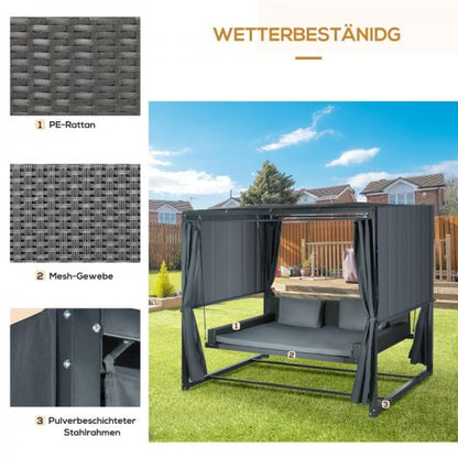 Outdoor-Schaukelbett aus PE-Rattan mit Baldachin, inkl. Kissen, wetterbeständig, Grau - Palo24