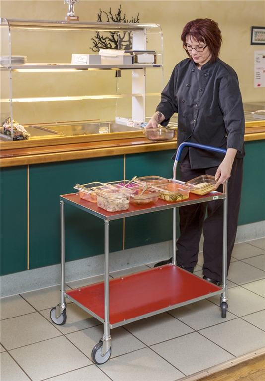 Tischwagen 2 Böden, bis 150kg belastbar, 4 Lenkrollen, rot