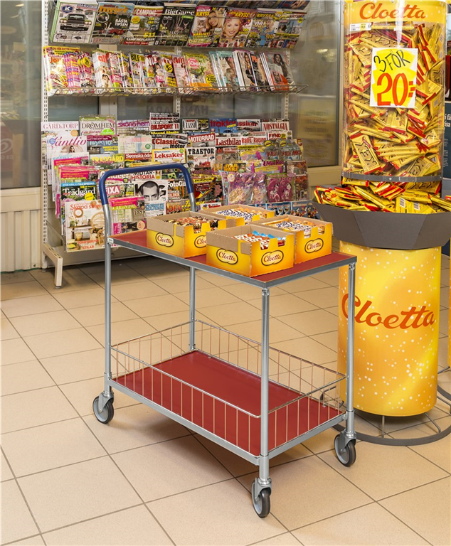 Tischwagen 2 Böden, bis 150kg belastbar, 4 Lenkrollen, rot