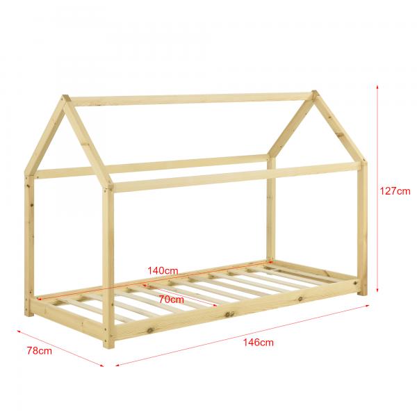 Lit enfant Netstal 70x140 cm avec matelas mousse froide en bois naturel