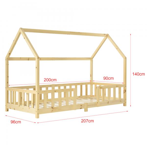 Letto per bambini Sisimiut 90x200 cm con materasso in schiuma fredda legno naturale