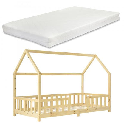 Lit enfant Sisimiut 90x200 cm avec matelas mousse froide en bois naturel