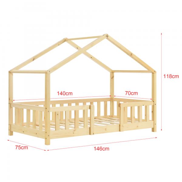 Kinderbett Treviolo 70x140 cm mit Kaltschaummatratze und Gitter Holz Natur