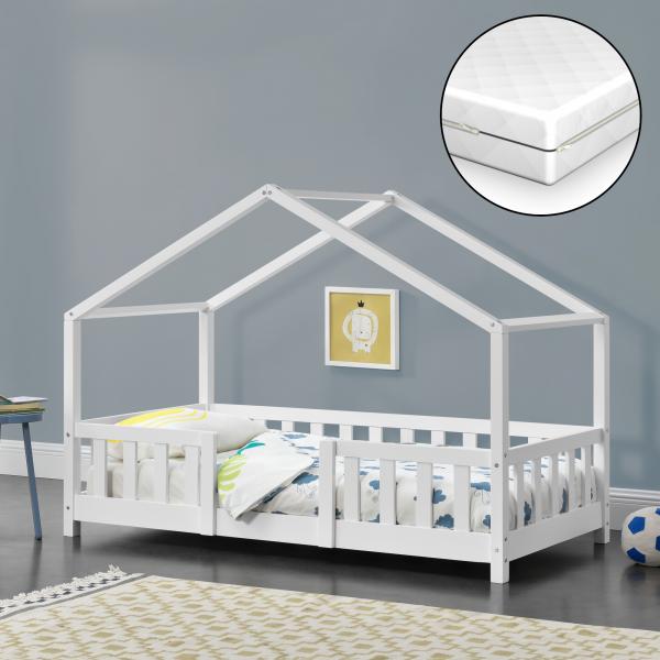 Letto per bambini Treviolo 70x160 cm con rete a doghe e barre bianco