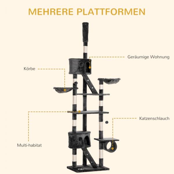 Katzenbaum Kratzbaum Katzenkratzbaum Kletterbaum Katze Sisal höhenverstellbar Grau