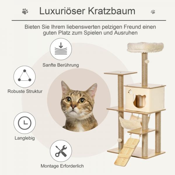 Kratzbaum Katzenbaum Kletterbaum Katzenhöhle 130 cm Plüsch Gelb - Palo24