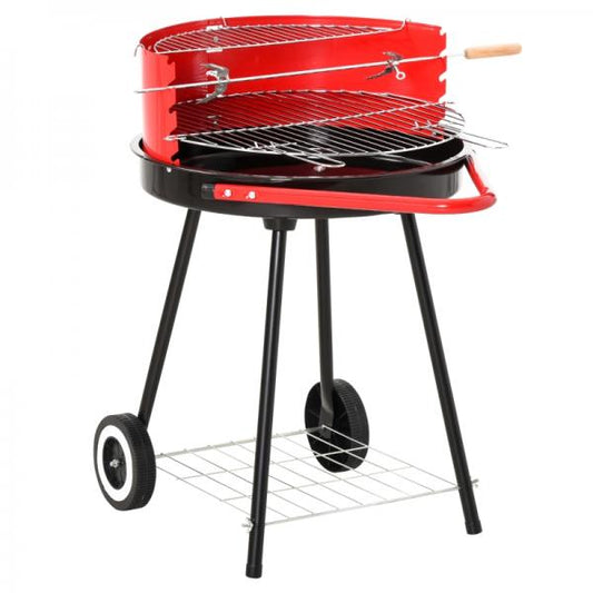 Holzkohlegrill auf Rollen Rundgrill Standgrill Holzkohle Rost BBQ Metall Rot