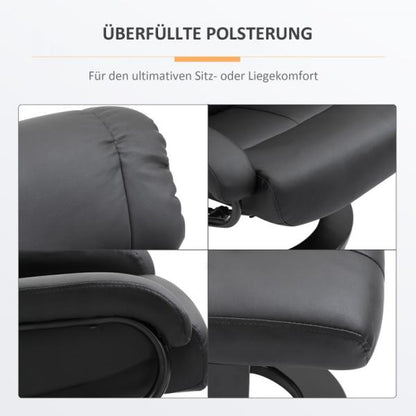 Chaise longue de relaxation avec fonction inclinable, fauteuil TV avec tabouret massage noir