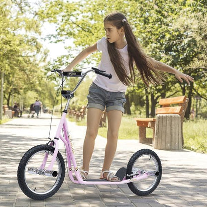 Kinderroller mit Luftreifen Kickscooter Scooter Tretroller Cityroller 16 Zoll ab 5 Jahre Höhenverstellbar Rosa