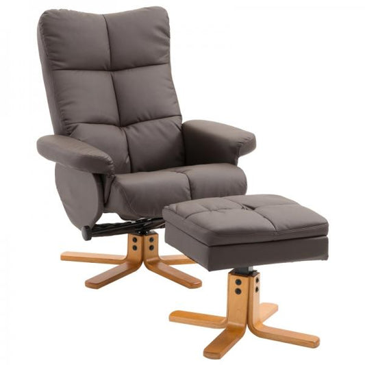 Fauteuil de relaxation avec tabouret et rangements Fauteuil TV avec fonction inclinable rotatif à 360° marron