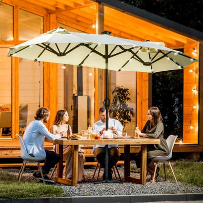 Doppelschirm, Terrassenschirm, neigbar, mit Solarpaneel, 35 LEDs, Stahlrahmen, beige, 2,95 x 1,50 x 2,19 m - Palo24