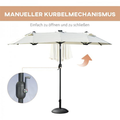 Doppelschirm, Terrassenschirm, neigbar, mit Solarpaneel, 35 LEDs, Stahlrahmen, beige, 2,95 x 1,50 x 2,19 m - Palo24