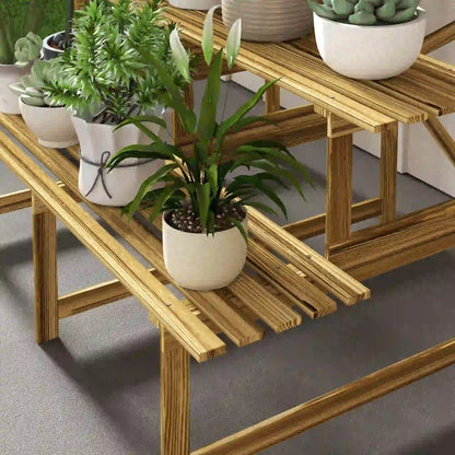 Etagère à fleurs escalier plante bois de sapin 3 marches L120 x L80 x H80cm