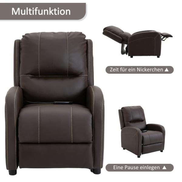 Fauteuil de massage fauteuil TV électrique inclinaison 165° PU métal marron foncé