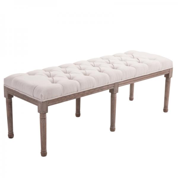 Polsterbank Sitzbank Lounge Sitzhocker Vintage Retro mit Knöpfen Leinen + Holz beige