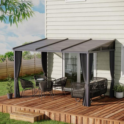 Gartenpavillon, Pergola, mit Schiebedach, Vorhängen, Aluminiumrahmen, dunkelgrau - Palo24