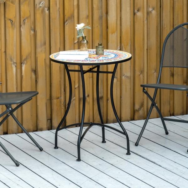 Mosaiktisch rund Bistrotisch Mosaikplatte Keramik Metall Rot+Blau+Weiss Ø60 cm - Palo24