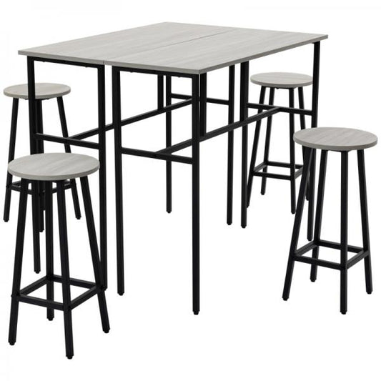 Set tavolo da bar in design industriale, 6 pezzi, 2 tavoli e 4 sgabelli da bar, grigio + nero