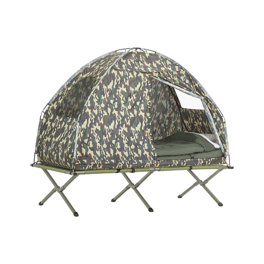 Tenda 4 in 1 per 1 persona, tenda pop-up, lettino da campeggio con sdraio da campeggio, mimetica