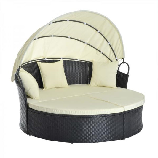 Sonneninsel Lounge Garnitur Sonnenliege Polyrattan schwarz creme