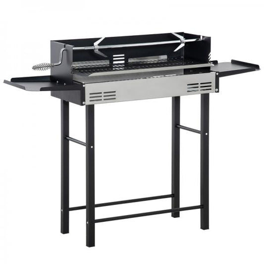 Grill mit Drehspiess, Rostfreier Stahl, Schwarz+Silber, 118 x 32 x 90 cm