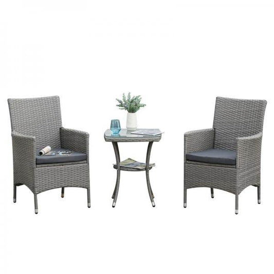 Gartensitzgruppe 3-tlg. Rattenmöbel Polyrattan Set grau - Palo24