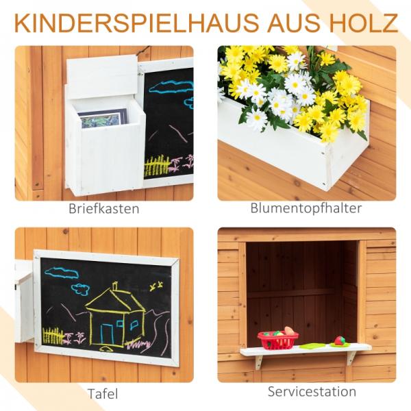 Spielhaus Holz Kinderspielhaus Briefkasten Outdoor Gartenspielhaus mit Blumentopfrack - Palo24