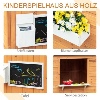 Spielhaus Holz Kinderspielhaus Briefkasten Outdoor Gartenspielhaus mit Blumentopfrack - Palo24