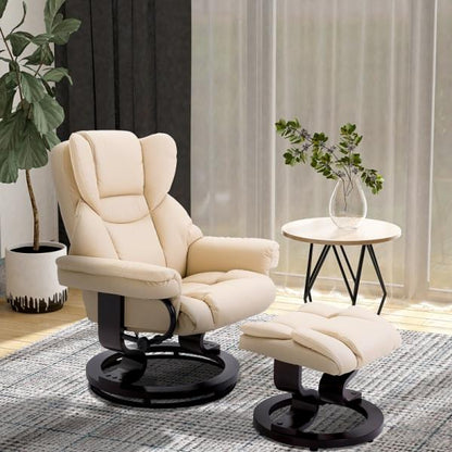 Fauteuil de relaxation avec tabouret, fonction inclinable, rotatif, jusqu'à 160 kg, simili cuir, structure en métal, crème, 80 x 79 x 100 cm