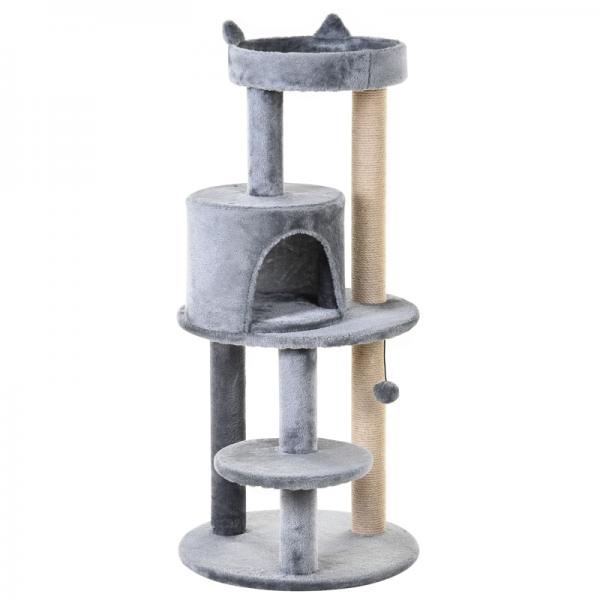 Katzenbaum 4-Stock Katzenhöhle mit Spielbällen Sitzstange Sisalsäule Sisal Plüsch Grau - Palo24